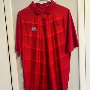 Nike Men’s Red Chevron-Stripe Polo with Ohio State Logo